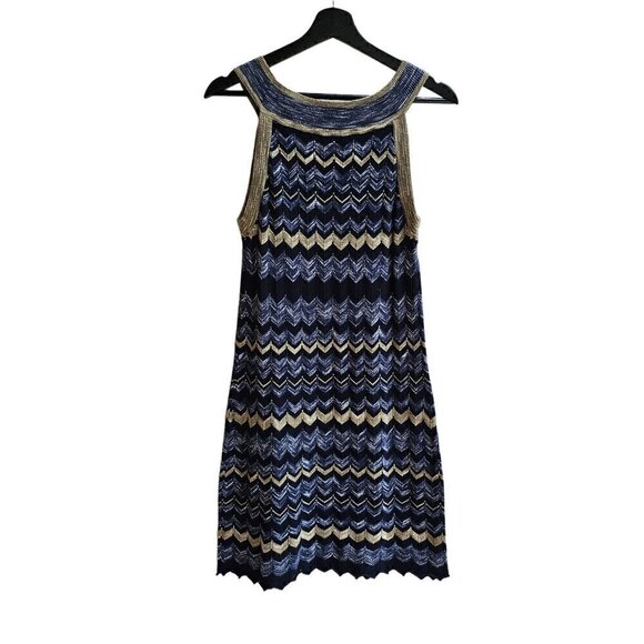 Cotton By Autumn Cashmere Zigzag Sleeveless Dress, Blue/Tan, Size Small - Picture 2 of 8
